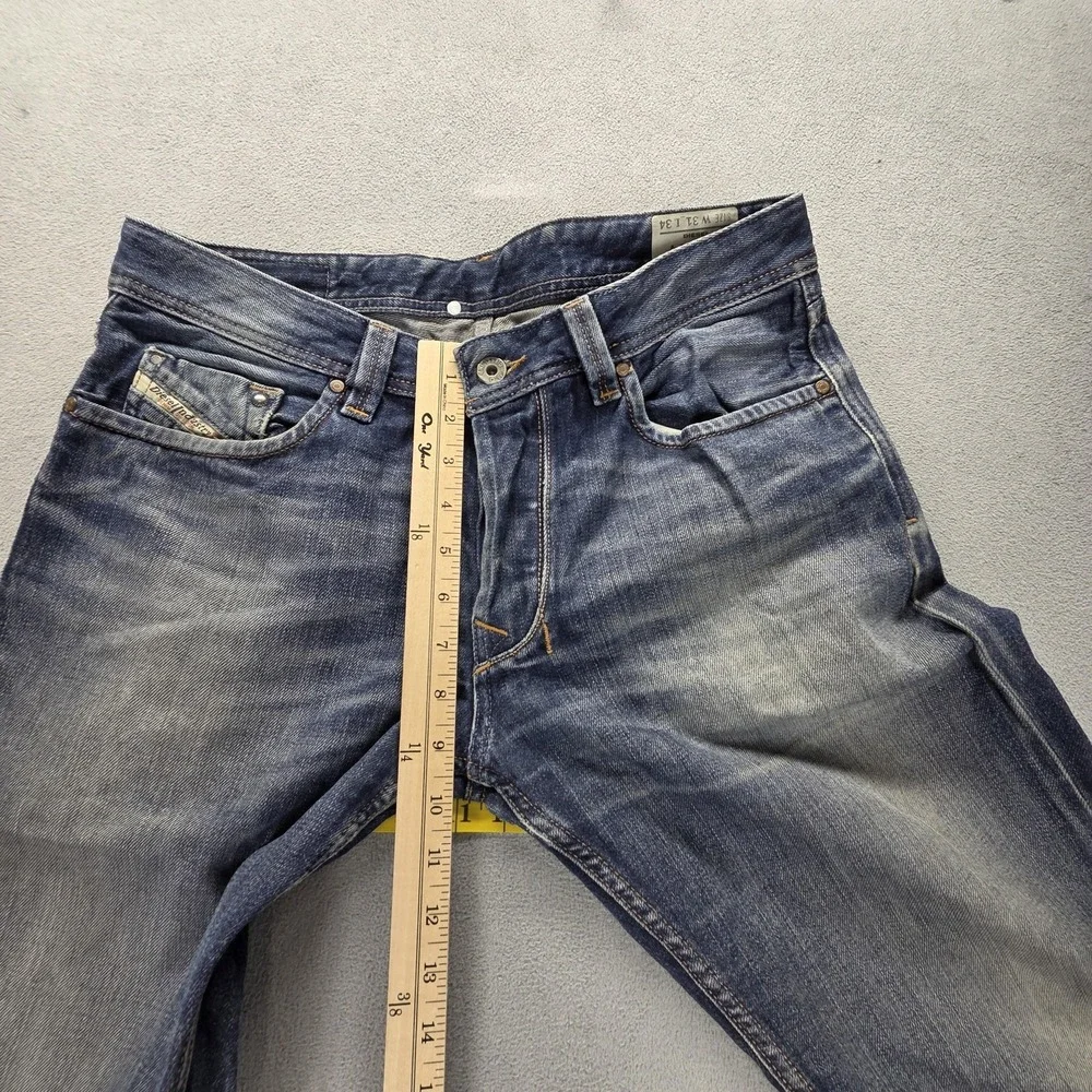 Diesel Jeans Mens 31x34 Blue Larkee Regular Straight Button Fly Distressed 008J4